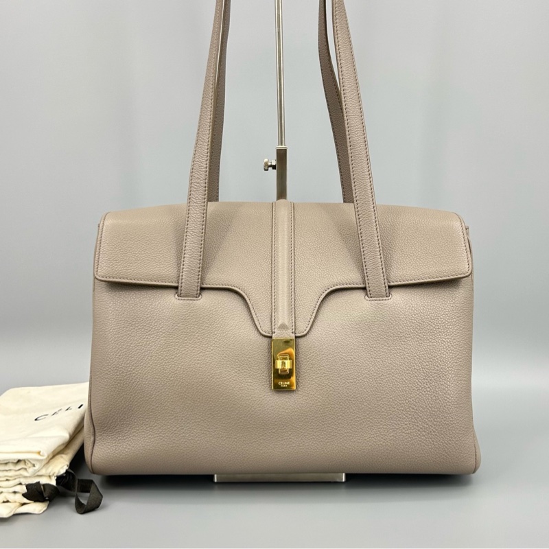 Celine 賽琳 soft16大象灰荔枝紋全皮單肩包-0