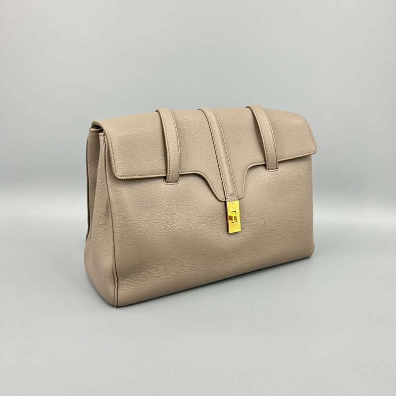 Celine 賽琳 soft16大象灰荔枝紋全皮單肩包-5