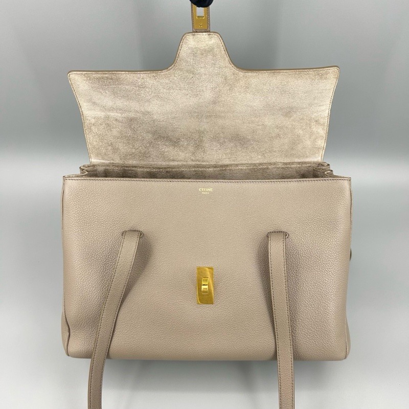 Celine 賽琳 soft16大象灰荔枝紋全皮單肩包-7