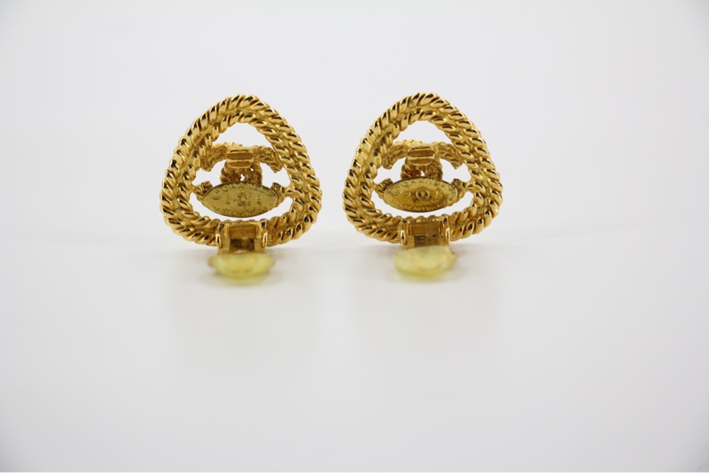 Chanel Vintage 86-92 鍍金三角形金色CC耳環-4