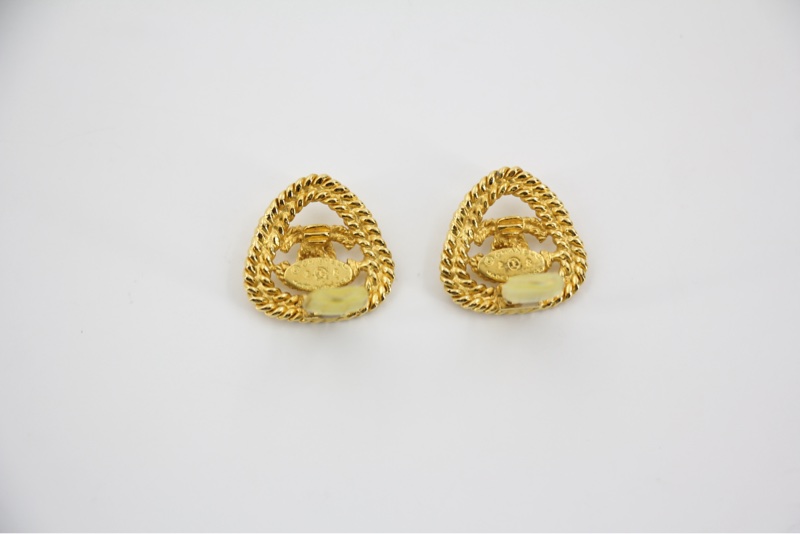 Chanel Vintage 86-92 鍍金三角形金色CC耳環-7
