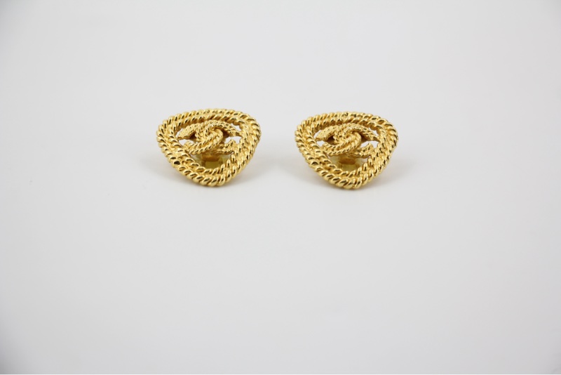 Chanel Vintage 86-92 鍍金三角形金色CC耳環-11