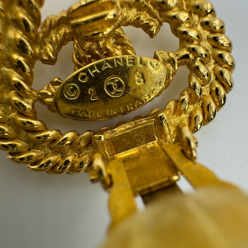 Chanel Vintage 86-92 鍍金三角形金色CC耳環-13