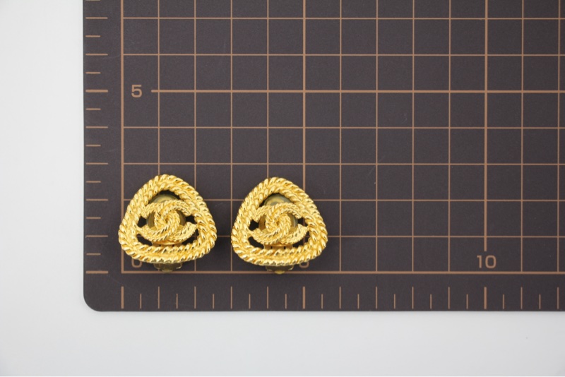 Chanel Vintage 86-92 鍍金三角形金色CC耳環-16