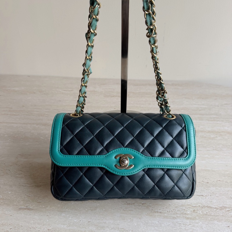 Chanel香奈兒CF拼色羊皮單肩包+23開 底長22cm-0