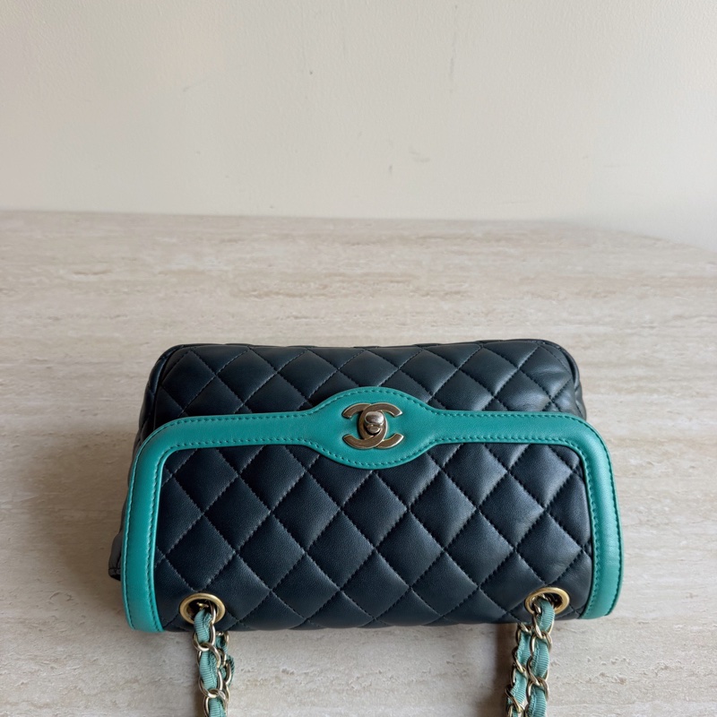 Chanel香奈兒CF拼色羊皮單肩包+23開 底長22cm-2