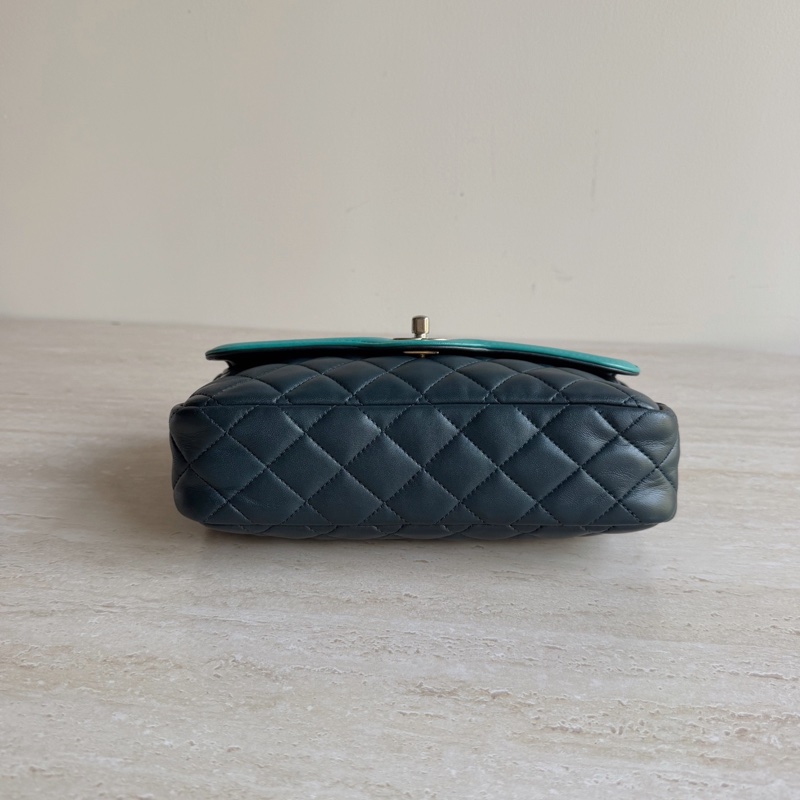 Chanel香奈兒CF拼色羊皮單肩包+23開 底長22cm-4