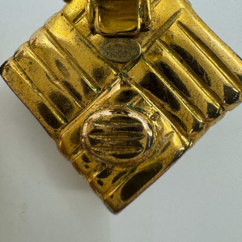 Chanel Vintage 96P 鍍金菱形金色耳環-12
