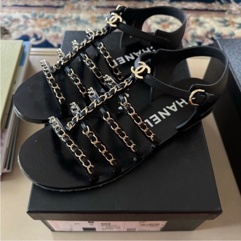 Chanel gold chains sandals