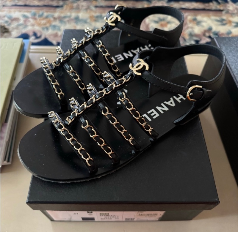 Chanel gold chains sandals-4