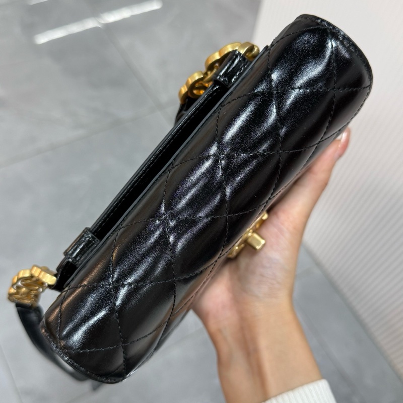 CHANEL 香奈儿 22A 马鞍挎包 黑金油蜡牛皮-7