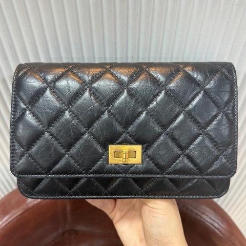 CHANEL 香奈兒 2.55 發財WOC鏈條包 黑金油蠟皮芯片款全套