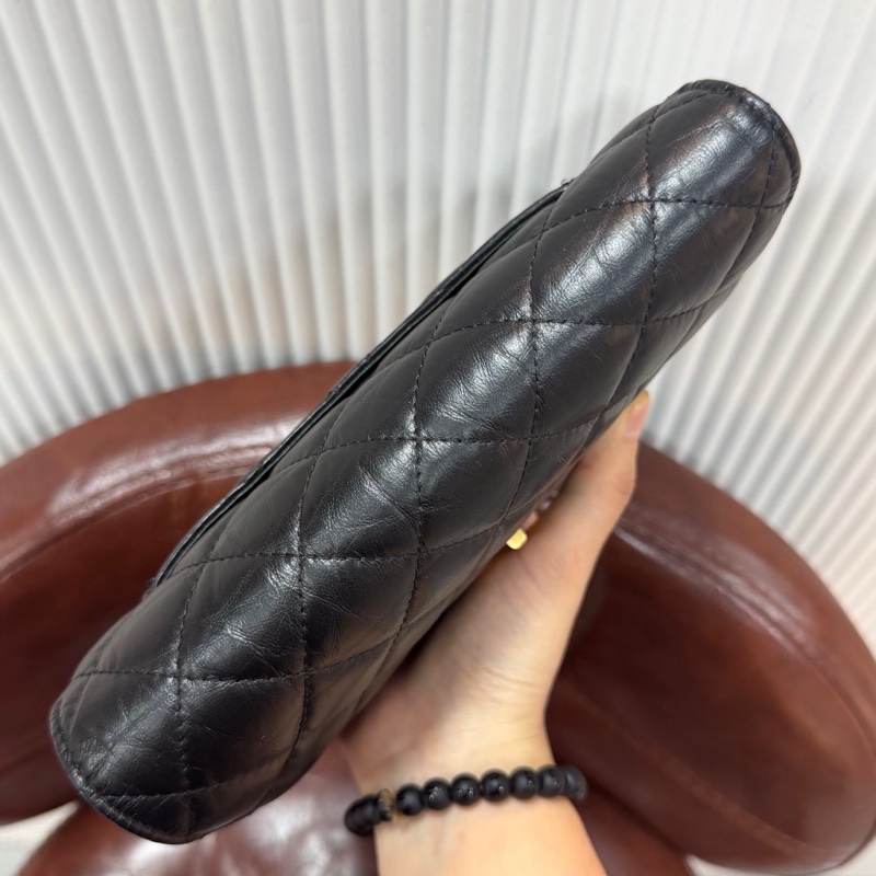 CHANEL 香奈兒 2.55 發財WOC鏈條包 黑金油蠟皮芯片款全套-2