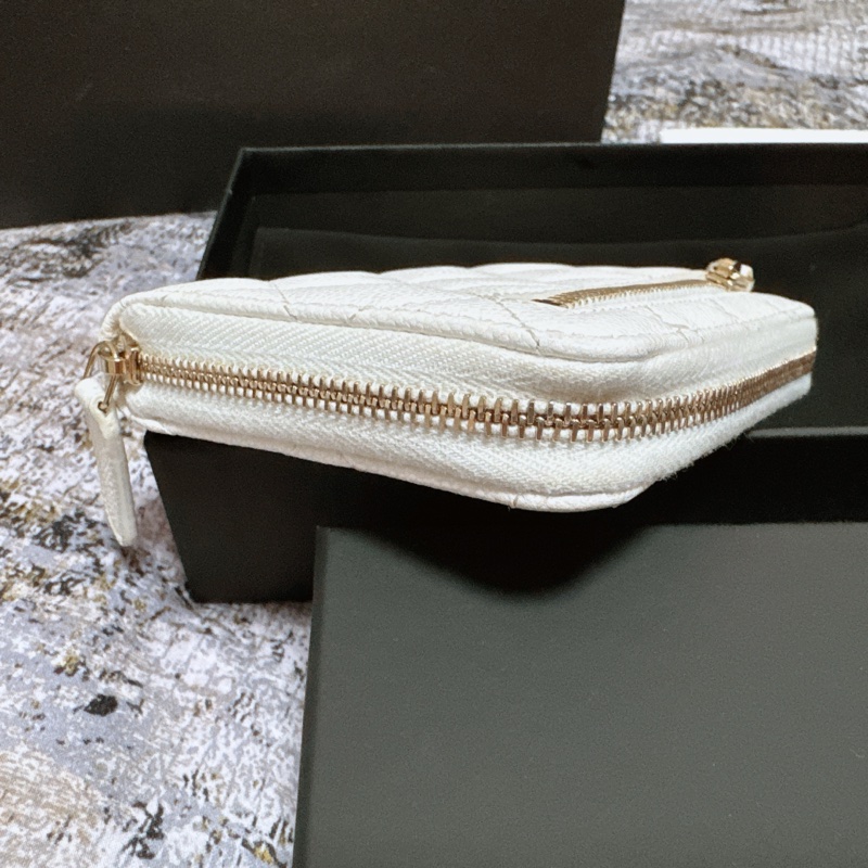 CHANEL香奈兒荔枝皮薄短夾 奶白香檳金扣 Chanel對開拉鍊短夾 薄款 chanel皮夾 短夾 香奈兒小皮件 小香錢包-6