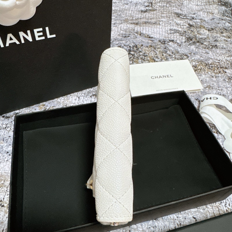 CHANEL香奈兒荔枝皮薄短夾 奶白香檳金扣 Chanel對開拉鍊短夾 薄款 chanel皮夾 短夾 香奈兒小皮件 小香錢包-8