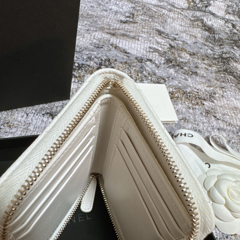 CHANEL香奈兒荔枝皮薄短夾 奶白香檳金扣 Chanel對開拉鍊短夾 薄款 chanel皮夾 短夾 香奈兒小皮件 小香錢包-15