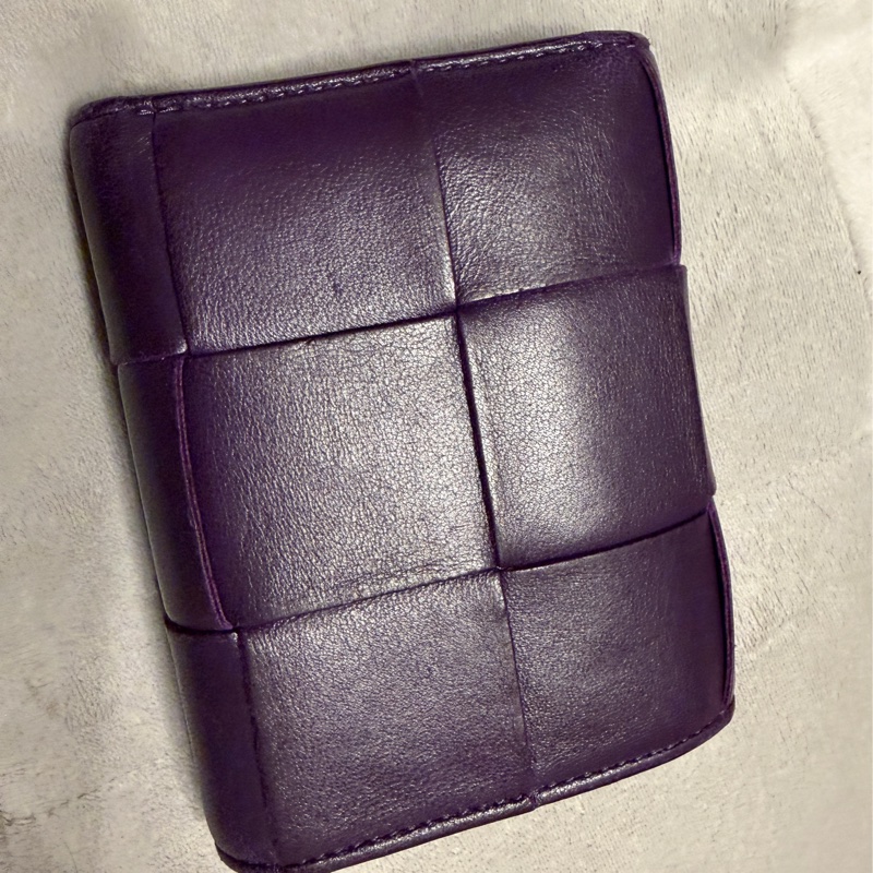 二手 Bottega Venetia 寶緹嘉 大編織 羊皮紫色三折短夾 💜-7