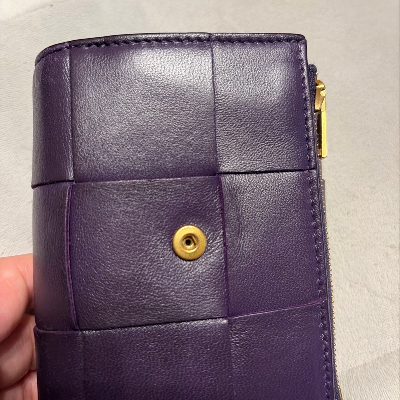 二手 Bottega Venetia 寶緹嘉 大編織 羊皮紫色三折短夾 💜-12