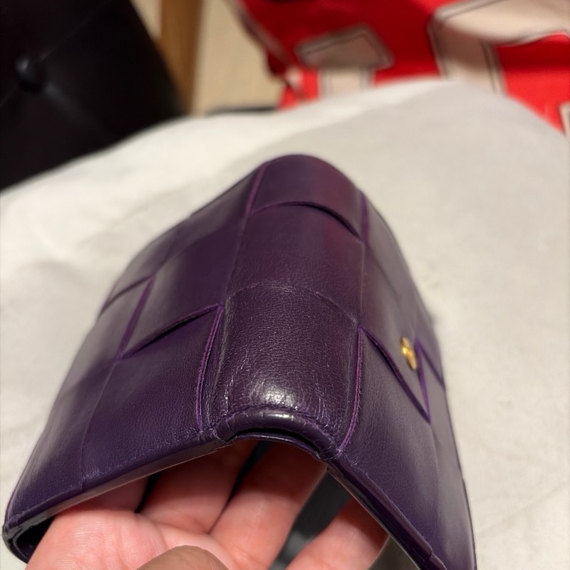 二手 Bottega Venetia 寶緹嘉 大編織 羊皮紫色三折短夾 💜-14