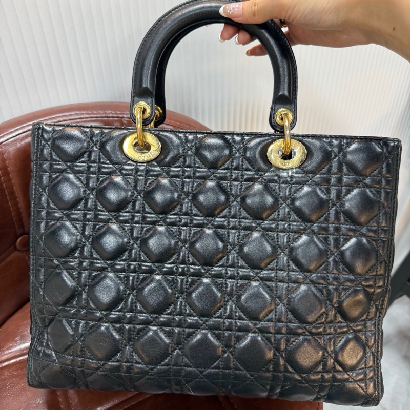Dior 迪奧 Lady 七格戴妃 有長肩帶 黑金羊皮-6