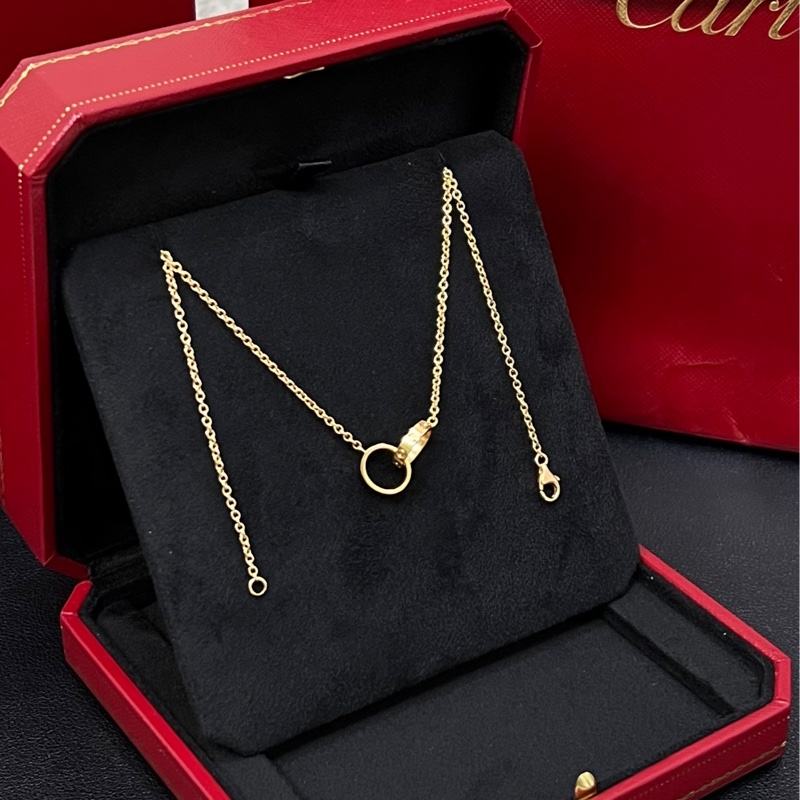 98新Cartier卡地亞Love系列 18K玫瑰金雙環無鑽項鍊-1