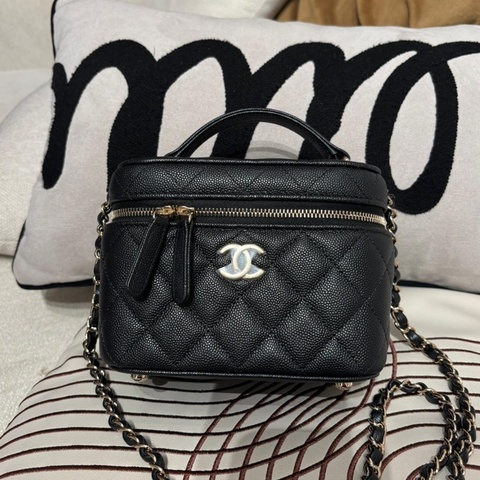 Chanel Vanity With Chain Large 黑色魚子醬牛皮手袋 晶片