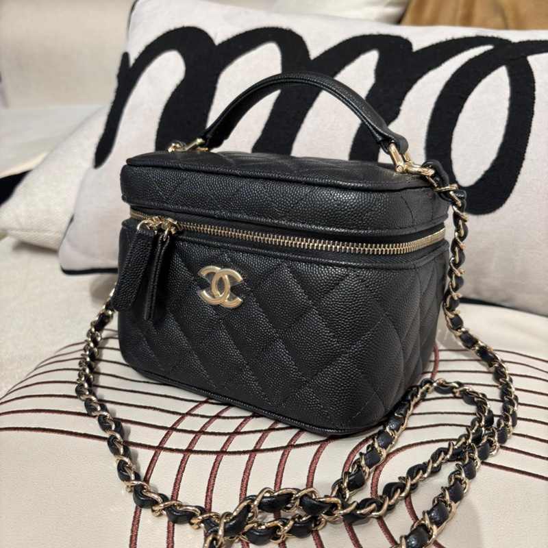 Chanel Vanity With Chain Large 黑色魚子醬牛皮手袋 晶片-2