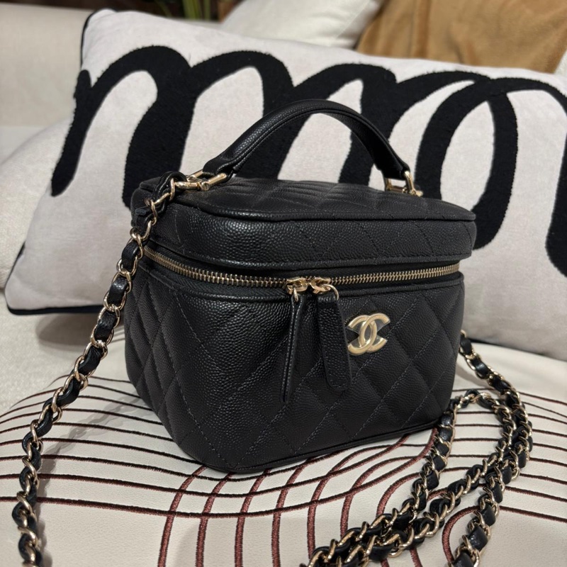 Chanel Vanity With Chain Large 黑色魚子醬牛皮手袋 晶片-3