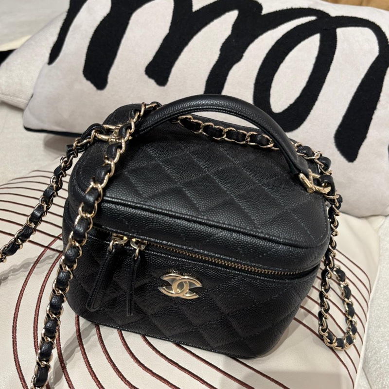 Chanel Vanity With Chain Large 黑色魚子醬牛皮手袋 晶片-5