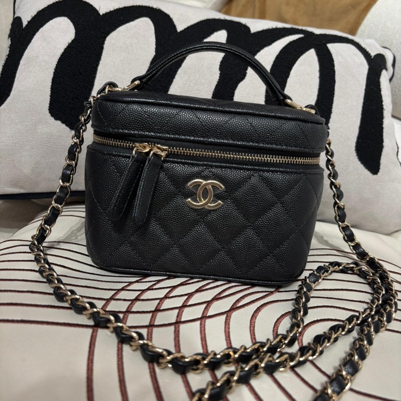 Chanel Vanity With Chain Large 黑色魚子醬牛皮手袋 晶片-6