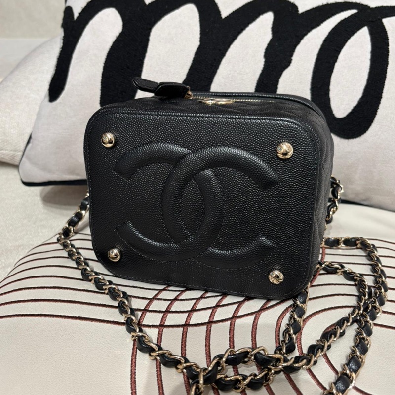 Chanel Vanity With Chain Large 黑色魚子醬牛皮手袋 晶片-8