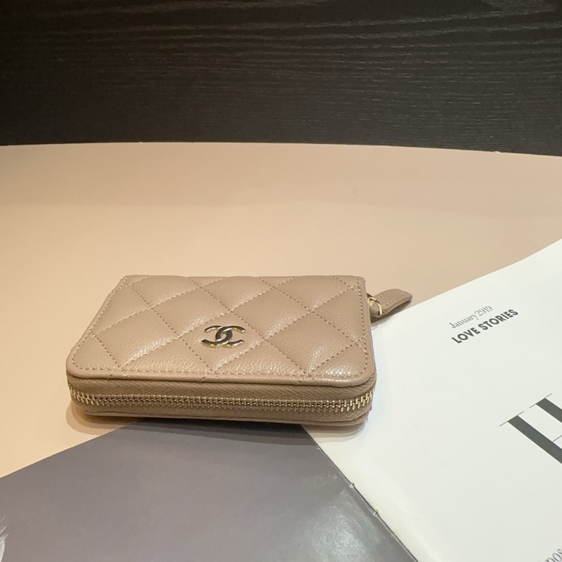 Chanel 奶茶色荔枝牛皮ㄇ拉零錢卡包-6