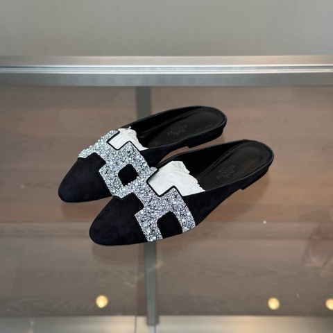 愛馬仕Hermes 閃鑽麂皮穆勒半拖 35碼