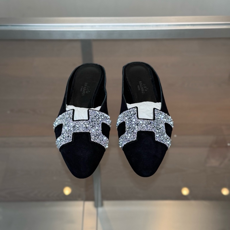 愛馬仕Hermes 閃鑽麂皮穆勒半拖 35碼-1