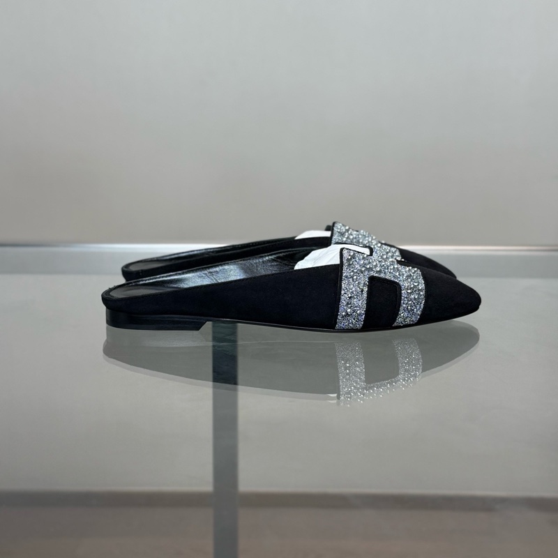 愛馬仕Hermes 閃鑽麂皮穆勒半拖 35碼-2