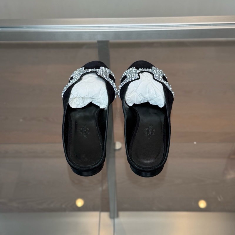 愛馬仕Hermes 閃鑽麂皮穆勒半拖 35碼-3