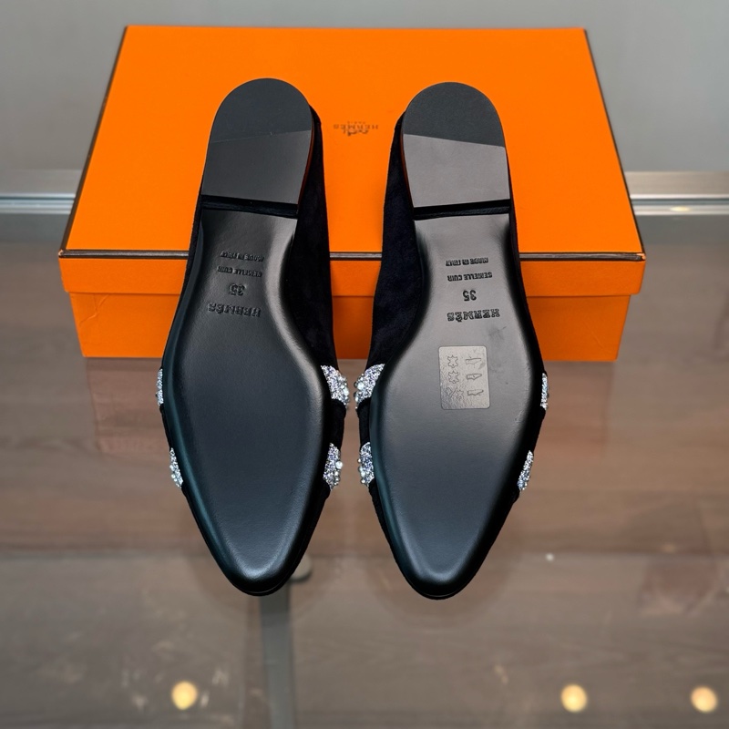愛馬仕Hermes 閃鑽麂皮穆勒半拖 35碼-7