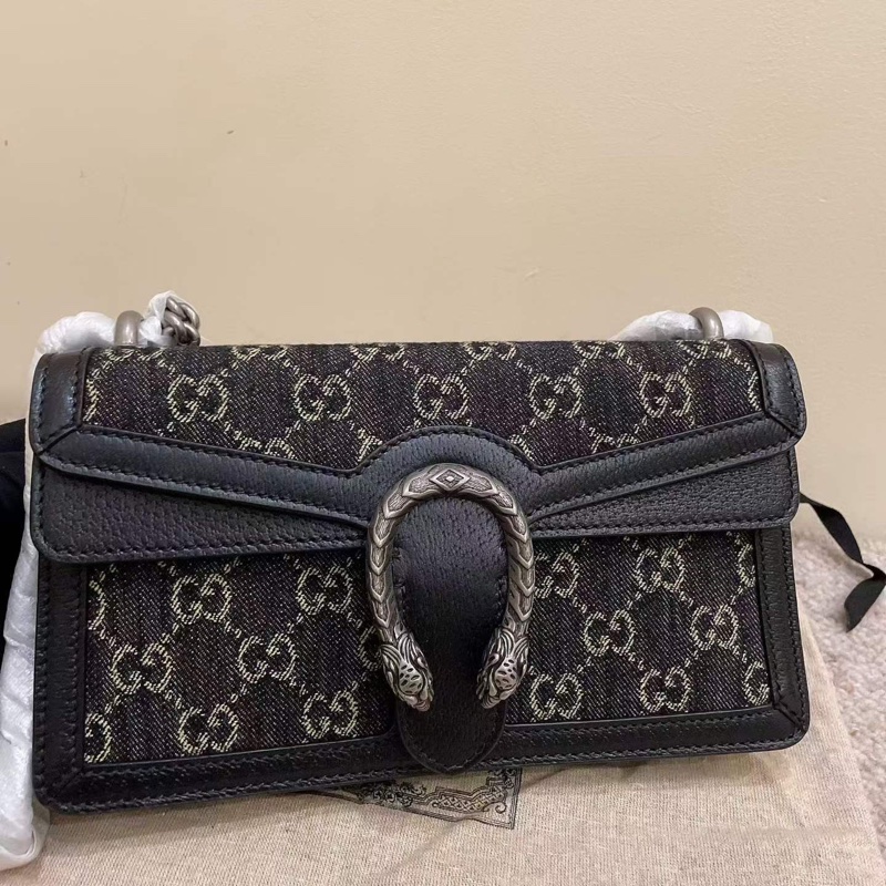 Gucci古馳 小號 黑色丹寧牛仔酒神包-2