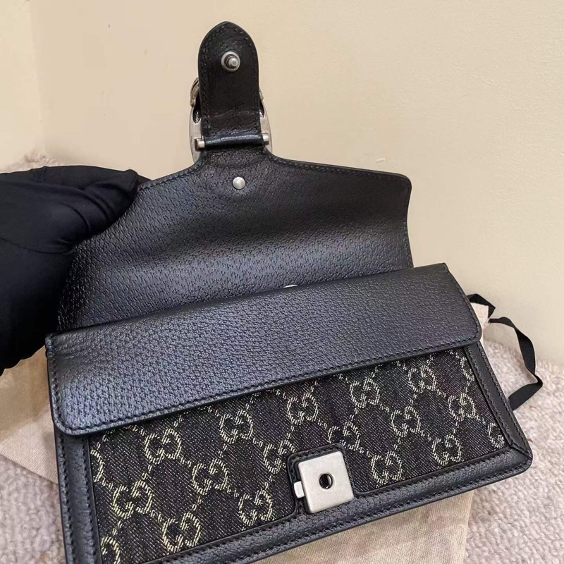 Gucci古馳 小號 黑色丹寧牛仔酒神包-6