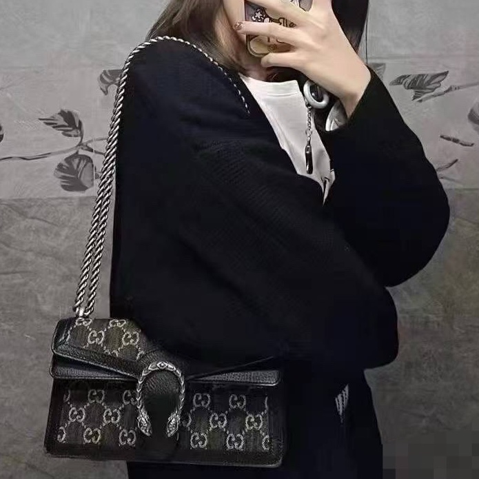 Gucci古馳 小號 黑色丹寧牛仔酒神包-8