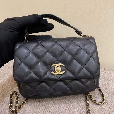 Chanel 黑金牛皮口蓋包可斜挎手提肩背 鐳射碼29開