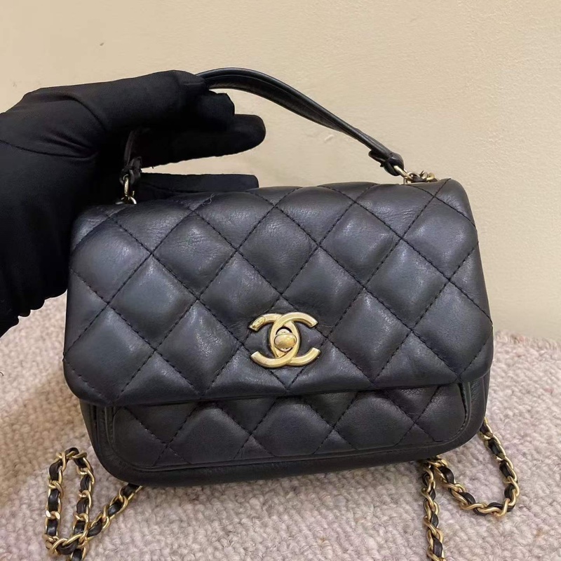 Chanel 黑金牛皮口蓋包可斜挎手提肩背 鐳射碼29開-0