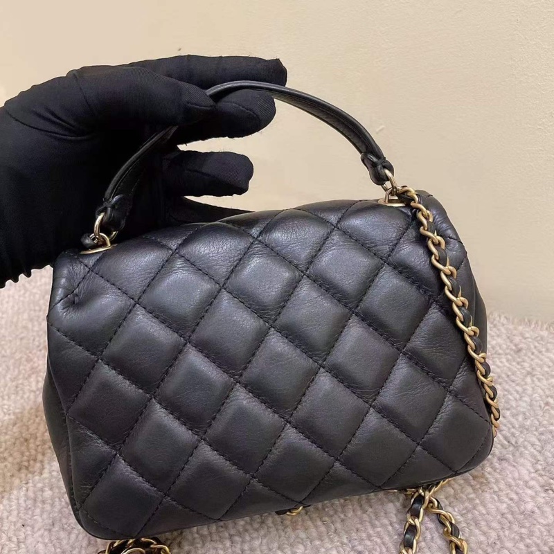 Chanel 黑金牛皮口蓋包可斜挎手提肩背 鐳射碼29開-1