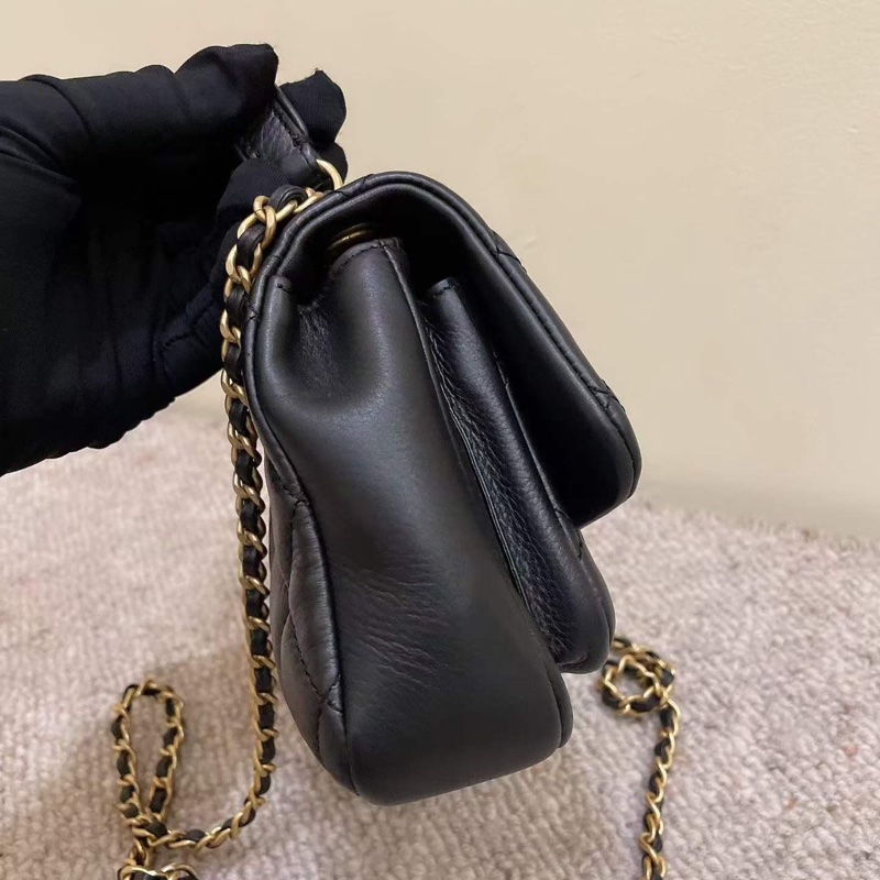 Chanel 黑金牛皮口蓋包可斜挎手提肩背 鐳射碼29開-2