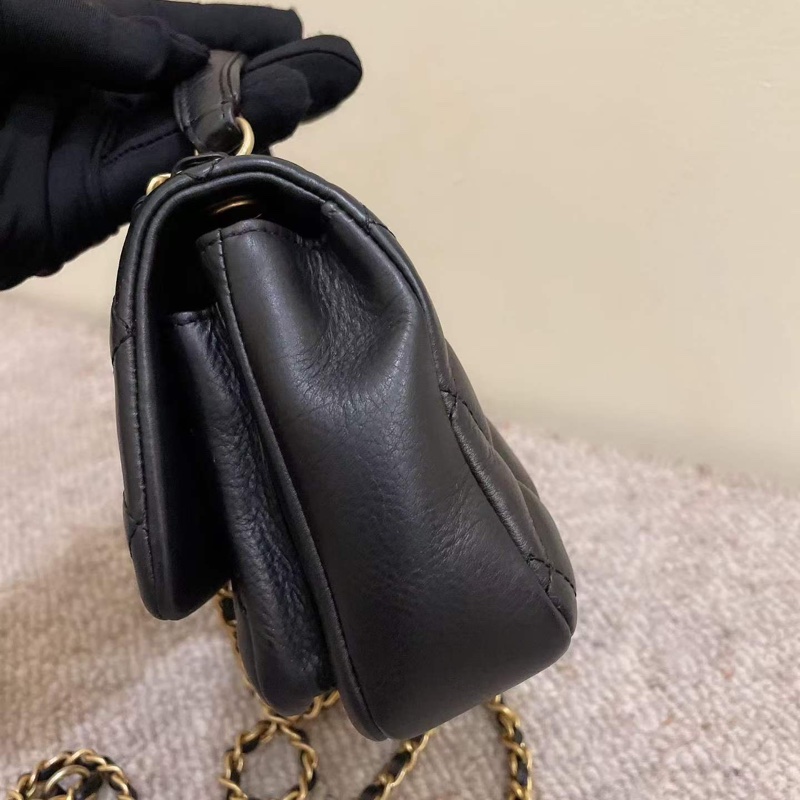 Chanel 黑金牛皮口蓋包可斜挎手提肩背 鐳射碼29開-3