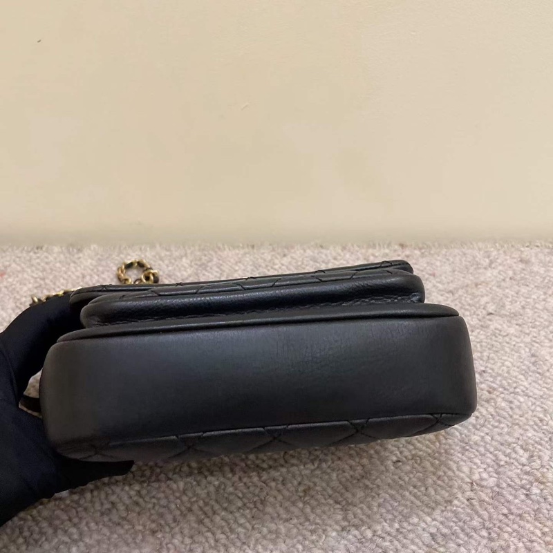 Chanel 黑金牛皮口蓋包可斜挎手提肩背 鐳射碼29開-4
