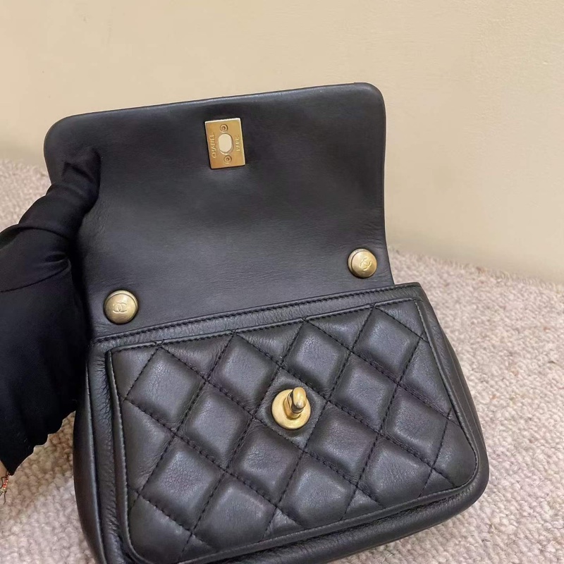 Chanel 黑金牛皮口蓋包可斜挎手提肩背 鐳射碼29開-6