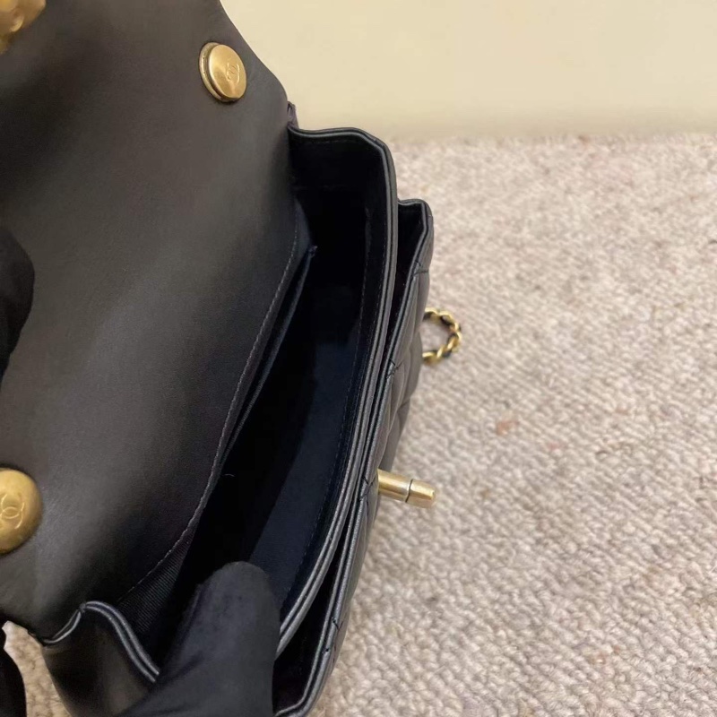 Chanel 黑金牛皮口蓋包可斜挎手提肩背 鐳射碼29開-7