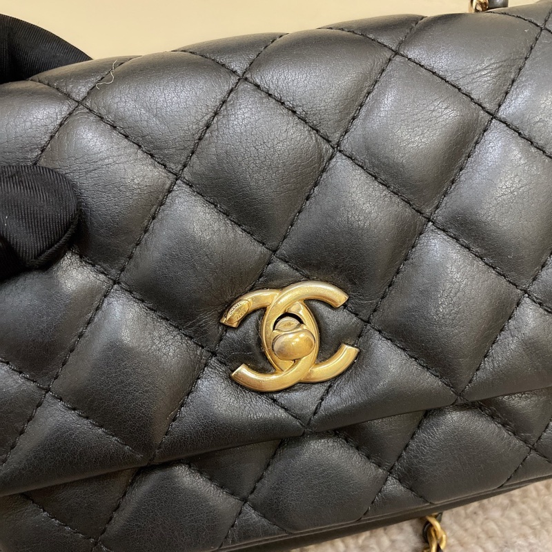 Chanel 黑金牛皮口蓋包可斜挎手提肩背 鐳射碼29開-8