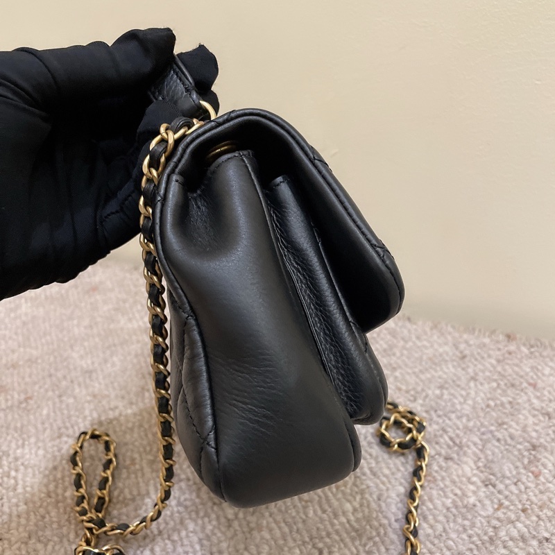 Chanel 黑金牛皮口蓋包可斜挎手提肩背 鐳射碼29開-12